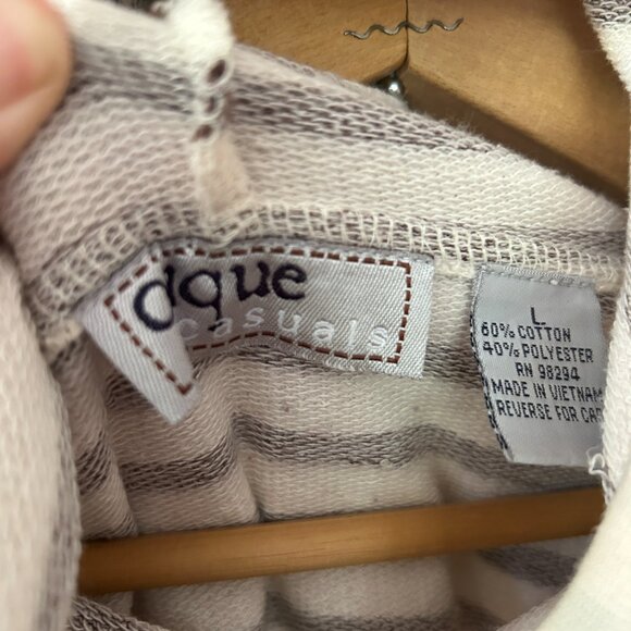 Onque Casuals Zip Front Hoodie Womens Large Cream Brown Striped Cozy Minimalist - Picture 4 of 5